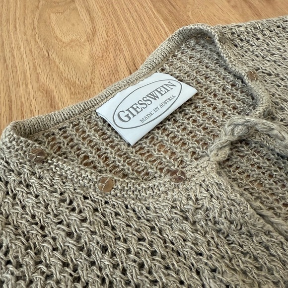Vintage 100% Linen Giesswein Neutral Beachy Loose Knit Cardigan Women’s Size L - Picture 6 of 8